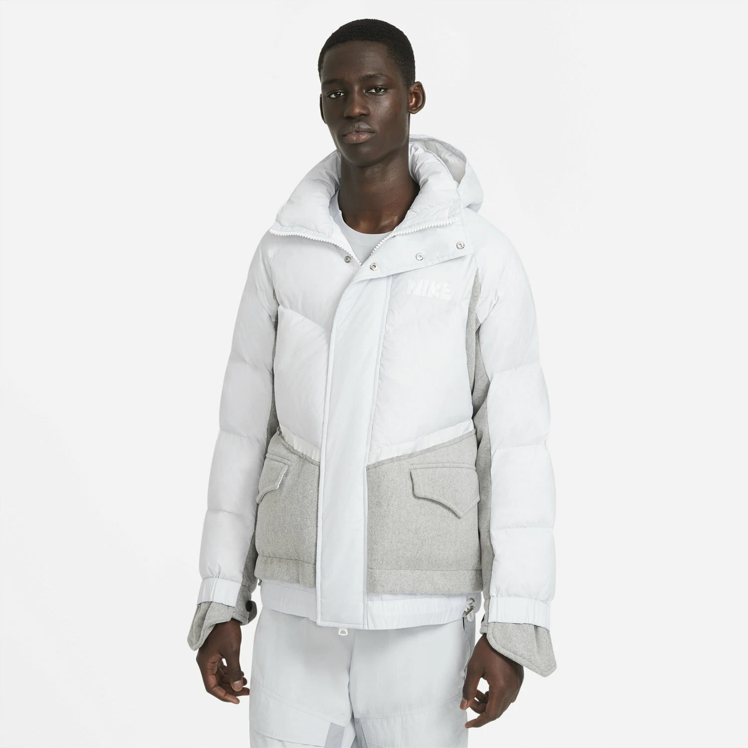 Nike x Sacai NRG Parka CT3269 043 puro grigio platino bianco laboratorio fuori lana QS