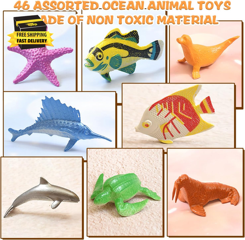46 Pack Mini Ocean Sea Animals Toys, Assorted Vinyl Plastic Ocean Animal Figures - Picture 3 of 6