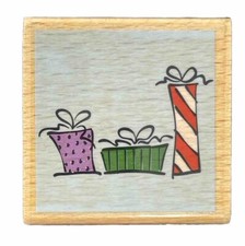 Gift Boxes Present Holiday Season Christmas Birthday Occasion Wood Rubber Stamp