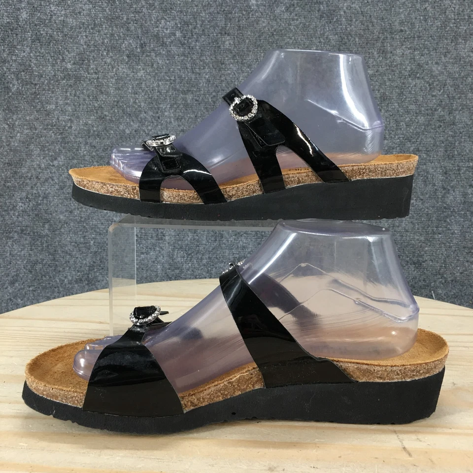 Sandalias Naot para mujer 42 Kate sin cordones hebilla cuña deslizable charol negro Foto 2 de 4