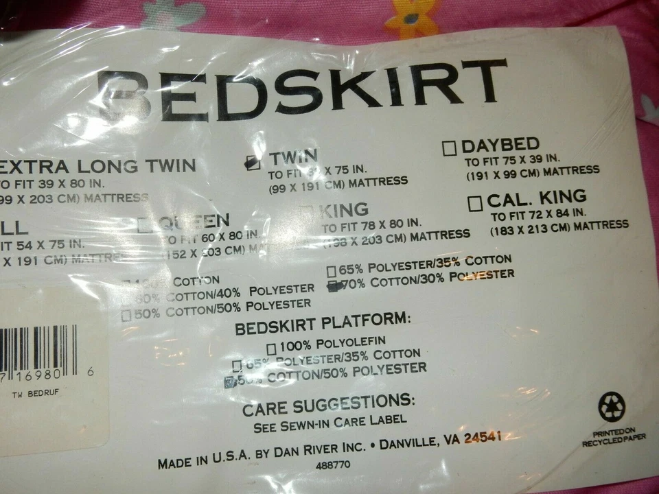 3K новый с Ярлыками Disney Барби розовый цветочный цветы Twin/одиночный кровать юбка {винтажная ткань} - Изображение 4 из 4