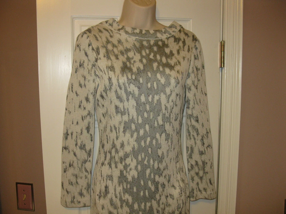 St John Couture White/Silver Leopard Dress $1595, NWT