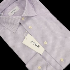 ETON Purple Micro Check SLIM Fit Long Sleeve Cotton Dress Shirt 15 NWT