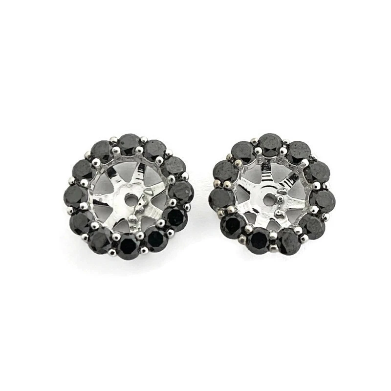 Black Diamond Halo Earring Jackets Enhancers 14K White Gold for