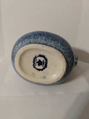 Blue Spongeware Calico China Pitcher with Pig Speckled Country Farmhouse decor - Picture 14 of 14