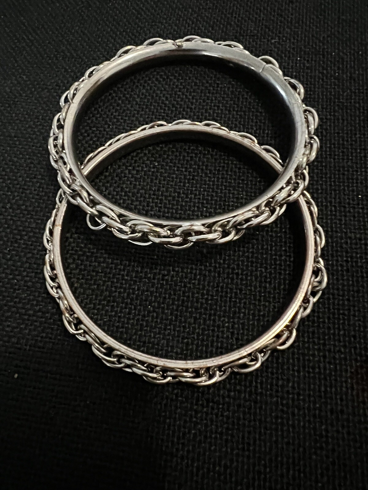 2 Bangle￼ Bracelets Silver Tone Chain Embellished… - image 1