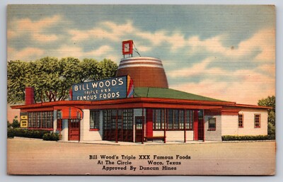 Bill Wood's Triple XXX Famous Foods Waco Texas TX Linen 1947 Postcard