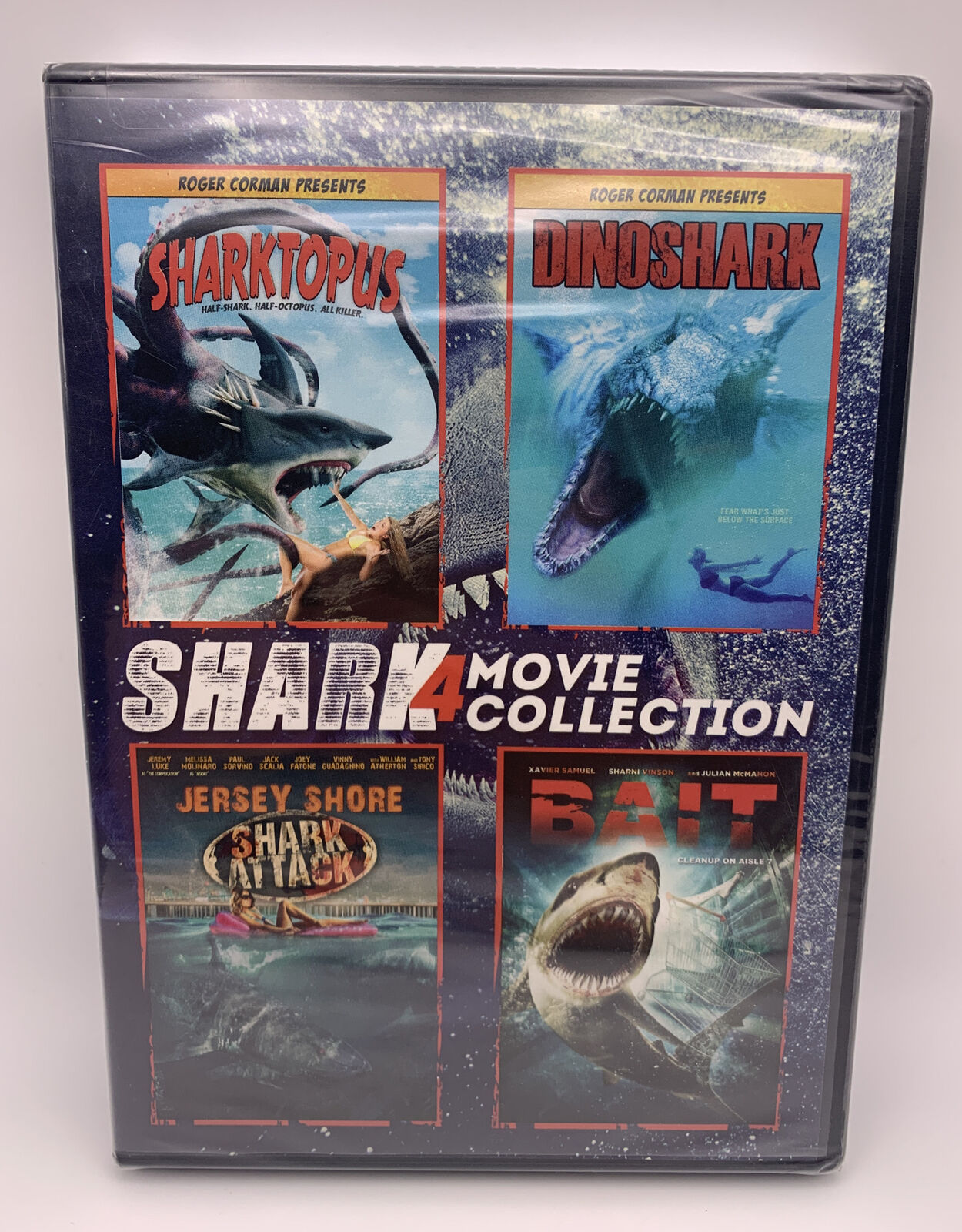 Shark 4 Movie Collection DVD Sharktopus, Dinoshark, Bait, Jersey Shore  Shark Att