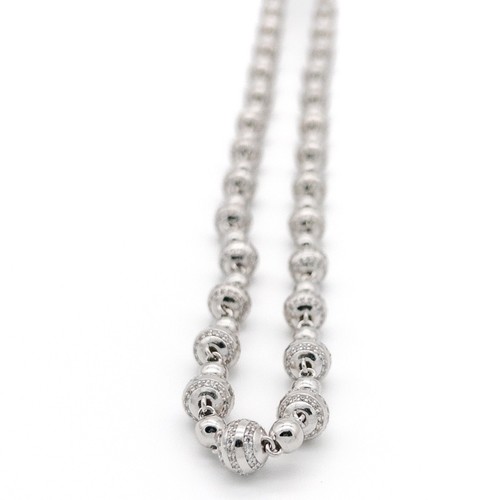925 Silver Ball Link Chain 31.5” 9.5mm 90.6g CZ 14K White Gold Plated - Picture 4 of 24