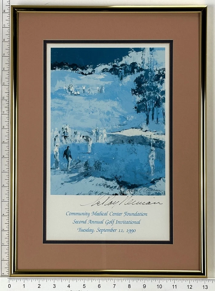 Estampado de paisaje de golf LeRoy Neiman enmarcado doble mate doble firmado (1990) Foto 4 de 4