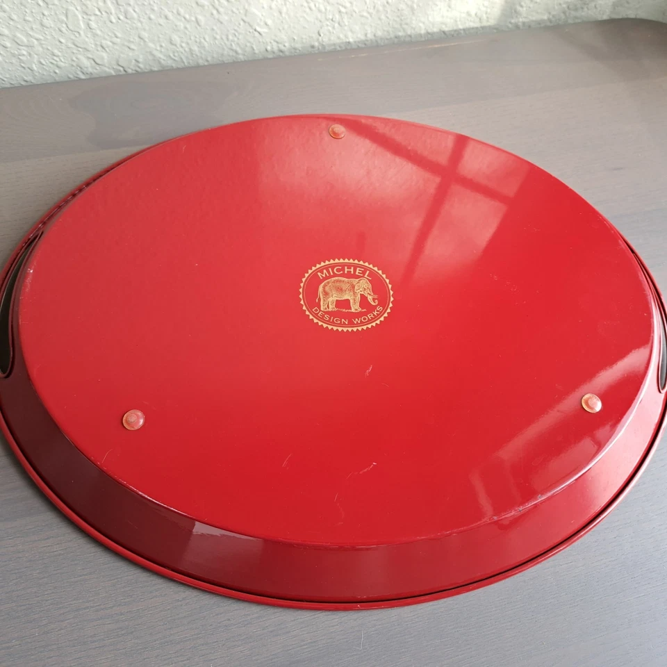 Michel Design Works Red Poinsetta Tray With Inset Handles Each End Metal 16" - Image 2 of 4