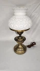 Vintage Moon and Star Milk Glass Hurricane Lamp Brass Base Electrified