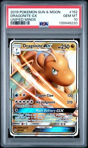 2019 POKEMON SUN & MOON UNIFIED MINDS #152 DRAGONITE GX PSA 10