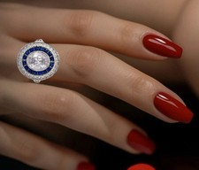 Art Deco Style Cocktail Engagement Wedding Ring Solid 925 Sterling Silver