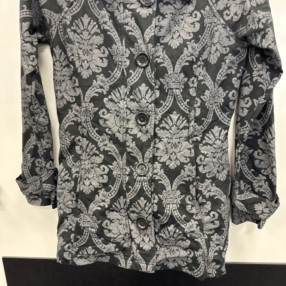 Chaqueta Floral Sello Húmedo Palanca Frontal Gótica Negra Informal Años 2000 Talla M Foto 4 de 4