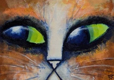 Original Cat Painting Collectible Modern Kitten Face Art Samantha McLean 5x7in