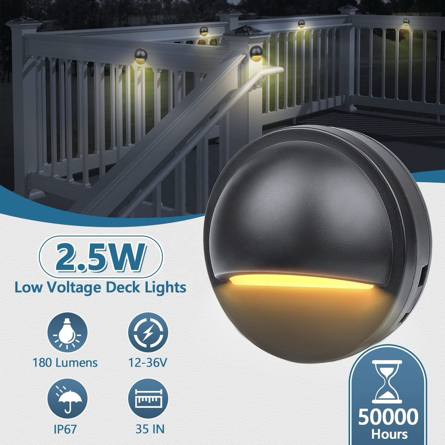Low Voltage LED Deck Light for Landscape Steps and Stair Railings Single Fixture