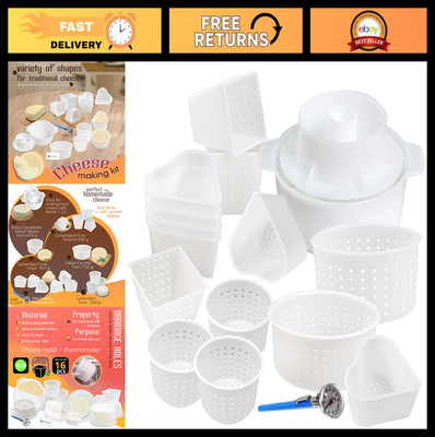 16 pcs Cheese Making Kit - Soft & Hard Cheese Molds, Thermometer, Supplies for B