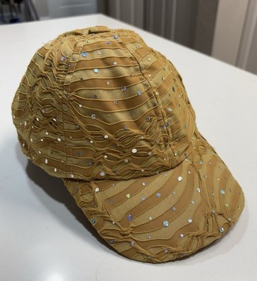 Something Special Women s Hat W/Hook & Loop Back Closure Tan Stripes W/Bling