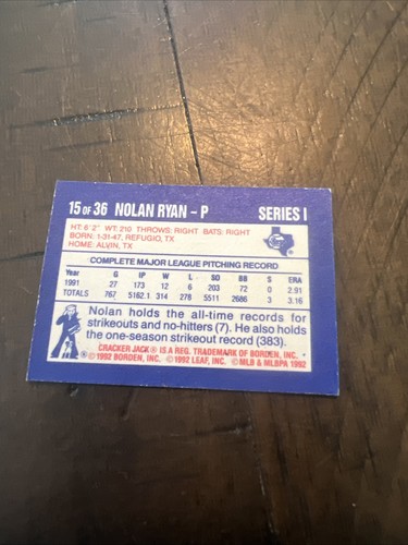 Bel Cracker Jack Nolan Ryan Mini 1992 #15. C00072 - Foto 2 di 2