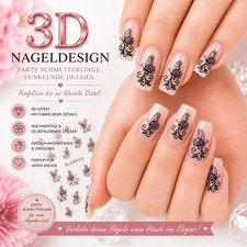 BLE847D 3D Nail Art Sticker Schmetterlinge selbstklebend Glitzer Nagelsticker