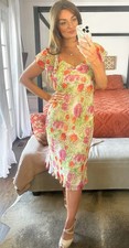 Y2k 100% Silk Tan Rose Floral Flutter Sleeve Fairy Dress Size 6