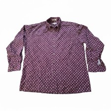 VTG Pierre Cardin Shirt Mens L 90s Purple Geometric 100 Cotton Button Down L/XL