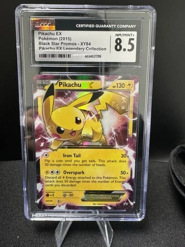 Pikachu EX XY84 CGC 8.5 NM/Mint + 2015 Black Star Promo Pokémon Card