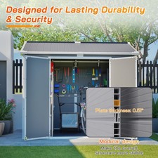 8x6 FT Outdoor Storage Shed with Floor, Resin Garden Shed - Lockable Doors