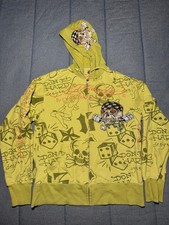 Ed Hardy By Christian Audigier Green Jeweled Zip Up Hoodie Size L