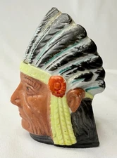 VTG Ceramic Native American Indian Chief Head Vase Toothpick or Match Holder