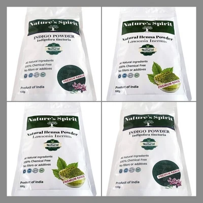 NATURE'S SPIRIT Henna + Indigo Powder -400g (200g of EACH POWDER) Natural Hair Dye Black