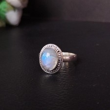 Rainbow Moonstone Gemstone 925 Sterling Silver Ring Handmade Jewelry Ring Gift