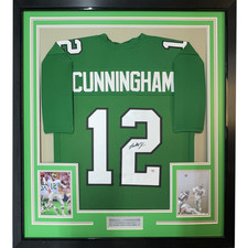Framed Autographed/Signed Randall Cunningham 33x42 Philly Green Jersey JSA COA
