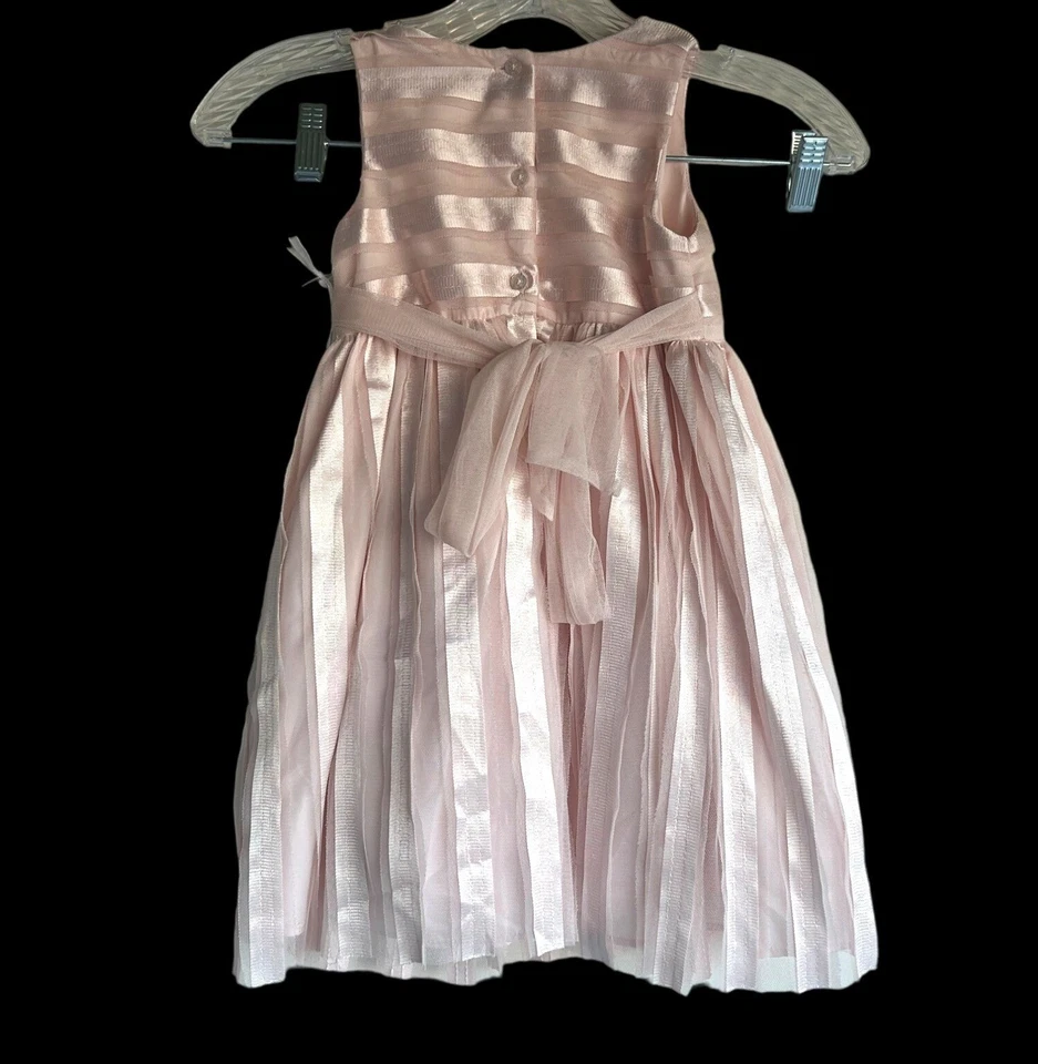 Vestido formal rosa 3T para niñas con lazo y acento floral talla 3T Foto 3 de 4