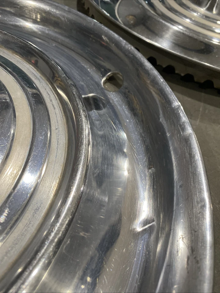 Vintage 1956 Oldsmobile Metal Wheel Chrome Hubcaps 15” 2pc - Image 2 of 4