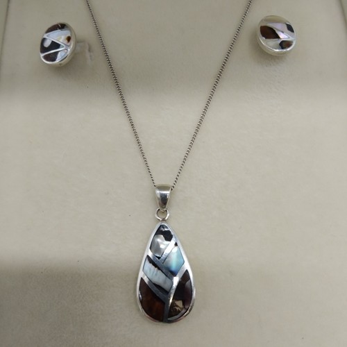 Veronese Boxed Set of Pendant & Earrings - Brown/Cream Abalone & Sterling Silver - Picture 2 of 20