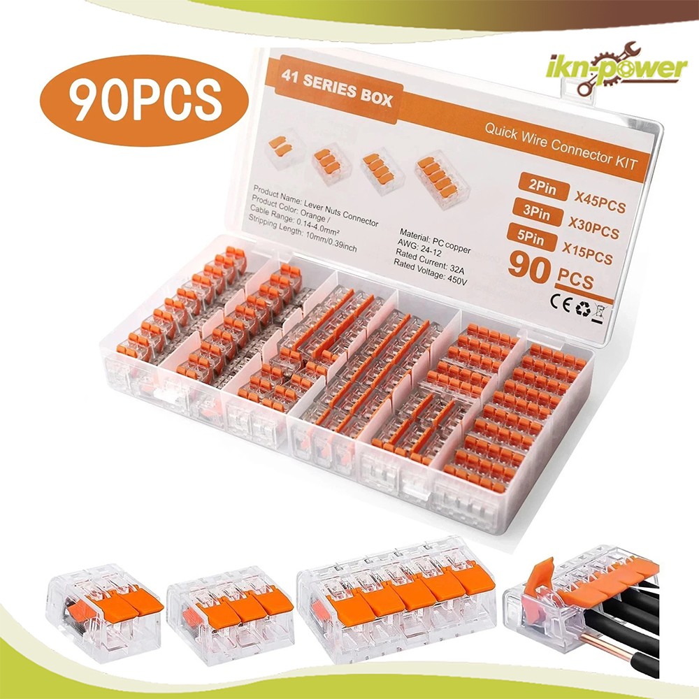 90Pcs Connectors - 2/3/5 Terminal* For Wago 221 Lever Nuts Compact Splicing Wire