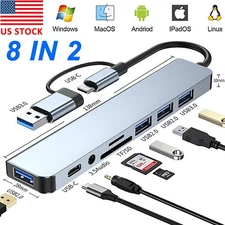 8 in 2 USB-C USB-3.0 to Multifunction Splitter Docking Hub for MacBook Laptop
