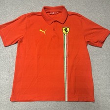 Puma Ferrari Polo Shirt Mens Large L Short Sleeve Pocket Embroidered Logo Red