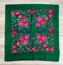 Shawl Scarf, Ukrainian National Ethnic, Vintage, Wool, Flowers, Ornament 75 cm,