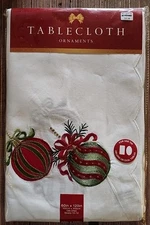 Christmas Tablecloth " Ornaments " Bed Bath & Beyond Oblong 60”x 120”   NIP