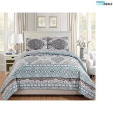 3pc Quilted Microfiber Bedspread Set for King/Cal King - Floral Design