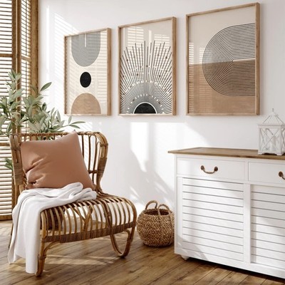 Baccone Mid Century Modern Wall Art Set of 3 Neutral Boho Art Prints ...