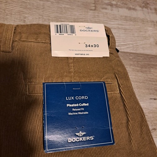 Dockers Corduroy Pants Mens 34x30 - 34x29 Tan Pleated Khakis Cuffed VTG NWT - Picture 5 of 11