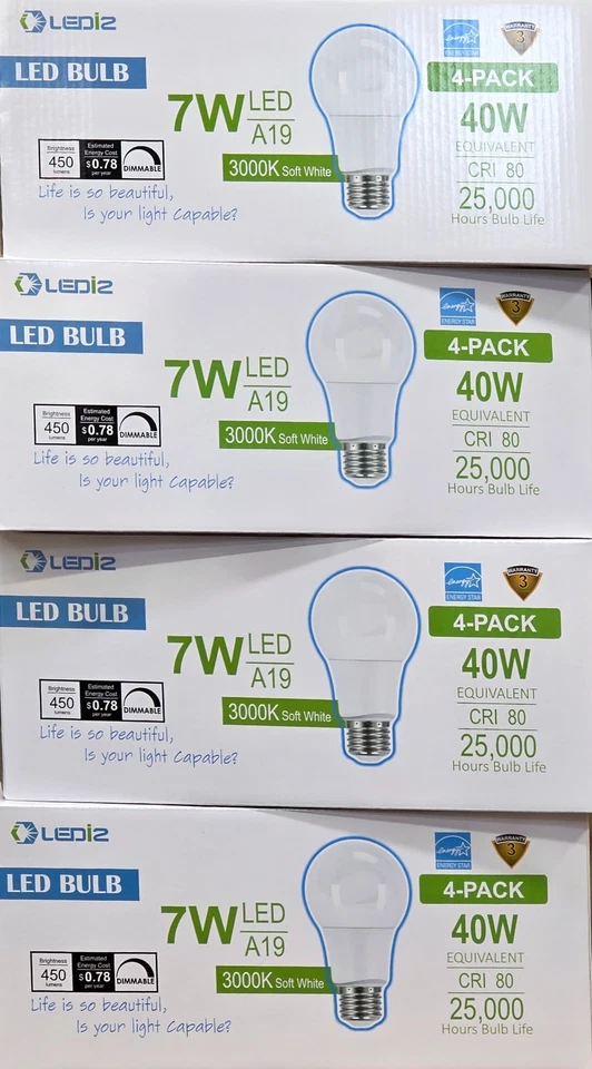 LEDi2 A19 7W=40W Equivalent LED Light Bulbs | 3000k Soft White | 450 Lumens - Image 2 of 4