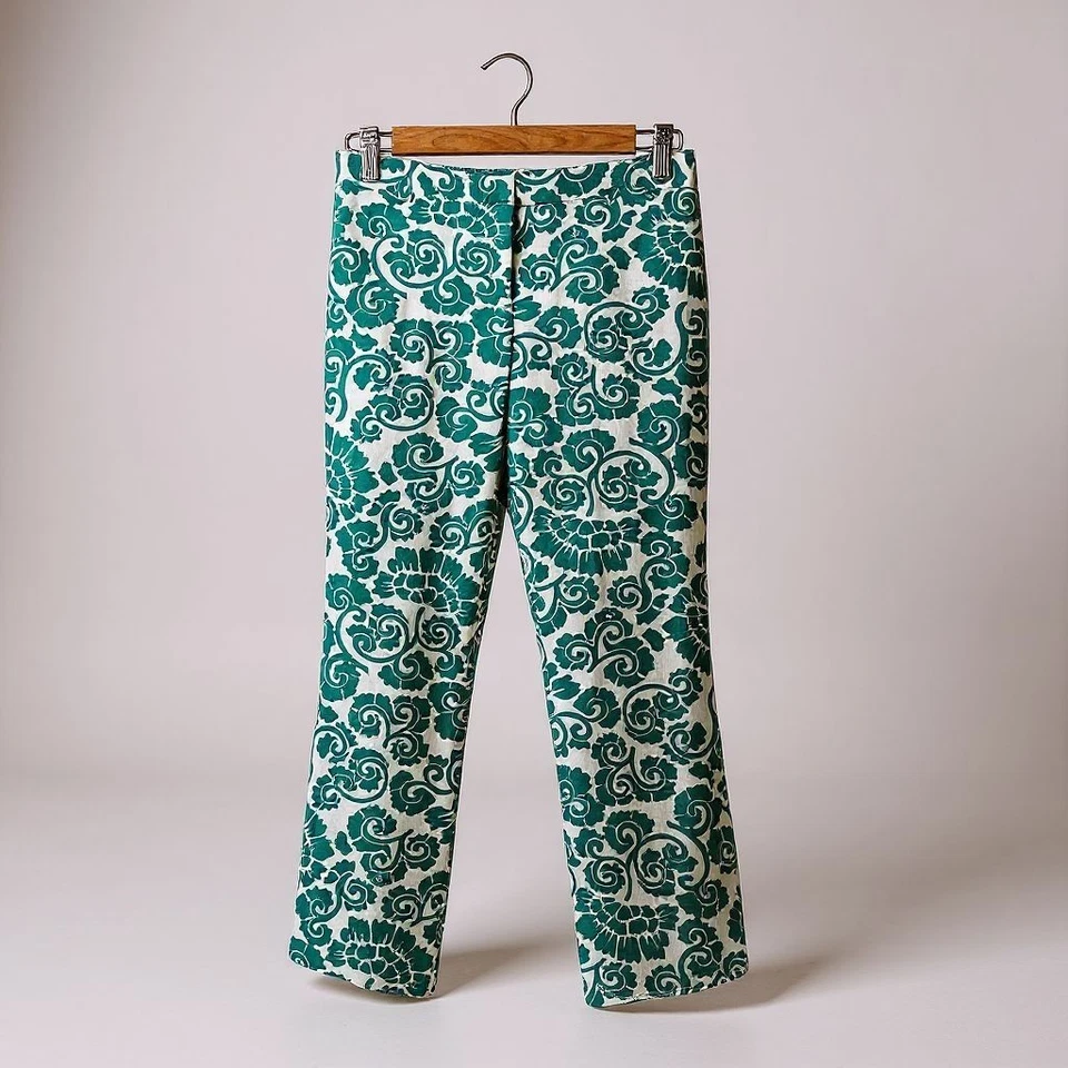 Tory Burch Walton Slim Pants Women’s 0 Green Floral Baroque Print Cotton - Image 3 of 4