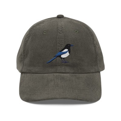 Black-Billed Magpie Embroidered Bird Corduroy Cap 