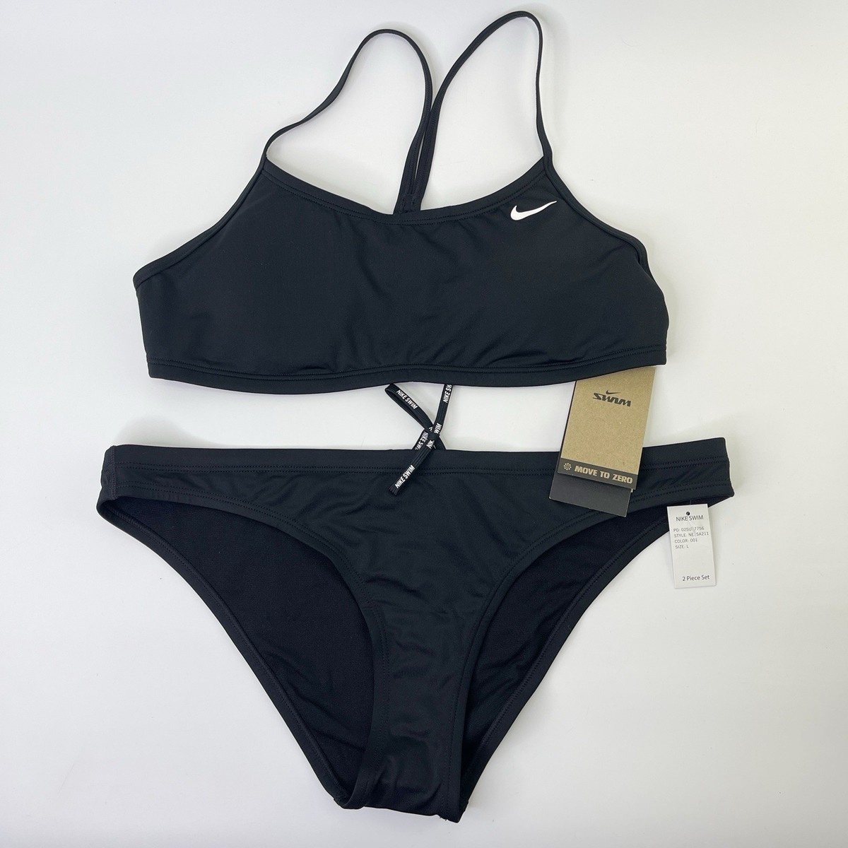 pui 水着 black swimsuit Nike Essential Racerback Bikini Set Black Removable Cups