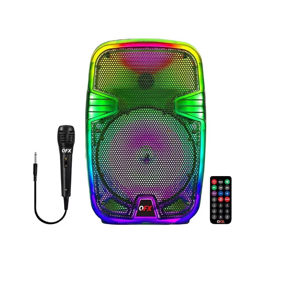 QFX 8" Translucent Portable Party Speaker Rechargeable Battery Wired Microphone